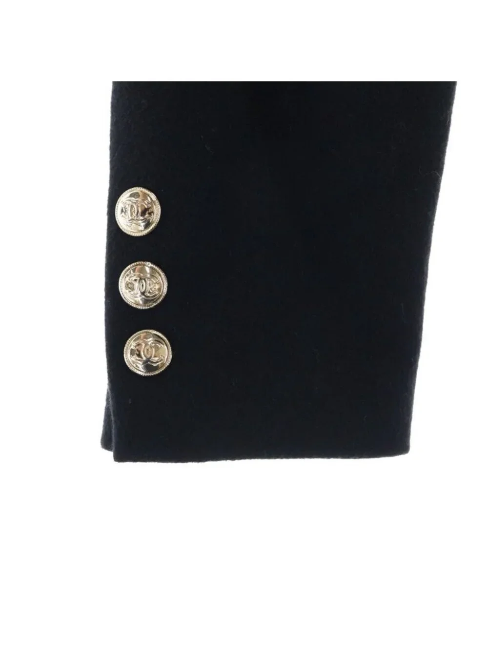 Chanel Double Breasted Wool Long Coat CC Logo Button Bracelet Silk